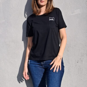 Camiseta Feminina Meia Malha Gatinho no Bolso